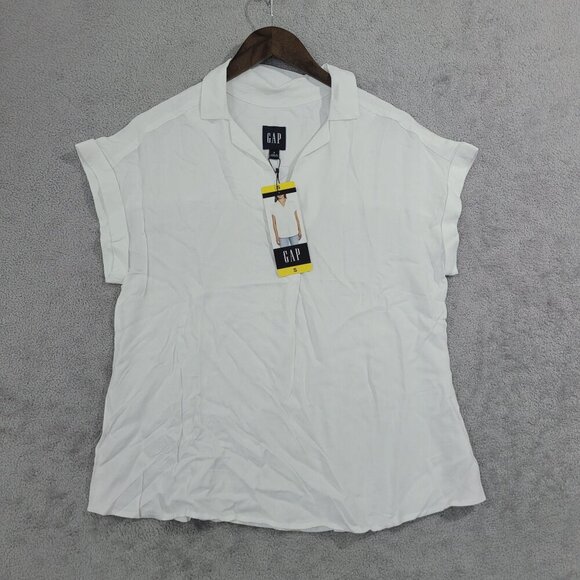 NEW Gap Womens White Short Sleeve Collared Blouse Size S Rayon & Lyocell// 25CT - Picture 1 of 7